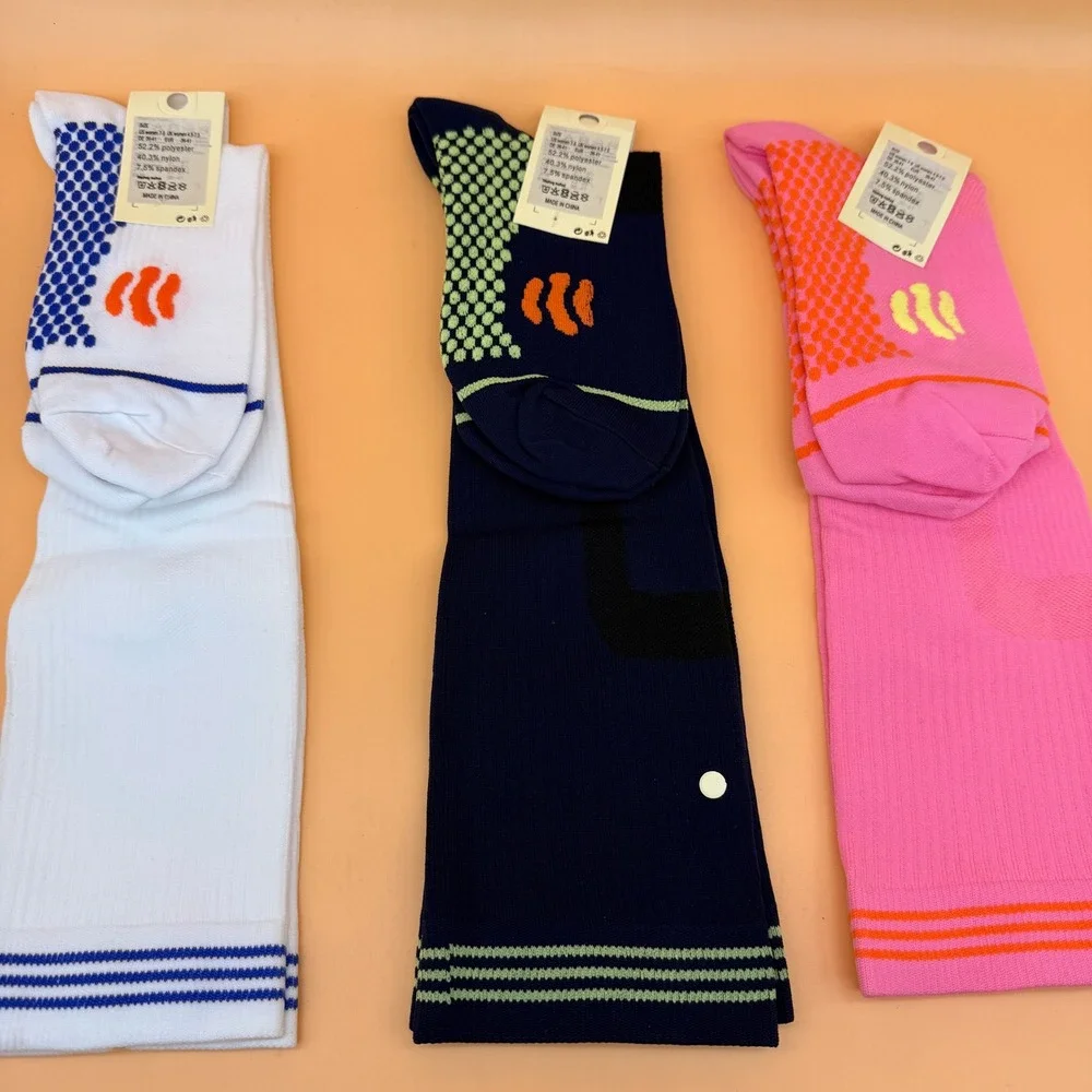 3 Pairs Speum Womens US 7-9 Compression High Non-slip Socks Navy, White, Pink